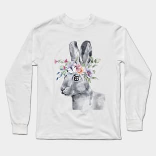 Bunny Rabbit in Flower Wreath Long Sleeve T-Shirt